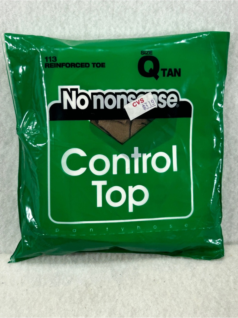 Vintage No Nonsense Control Top Pantyhose Size Q Tan Reinforced Toe NOS